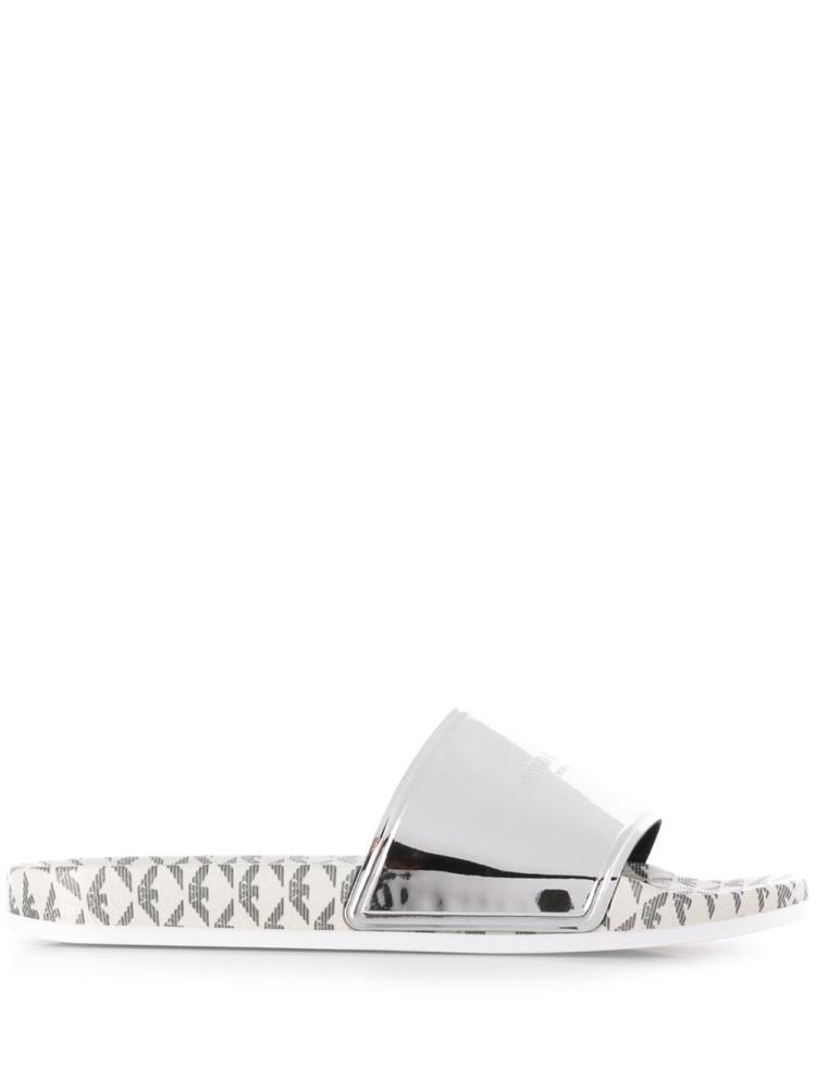 Armani Slides Cheap - Emporio Armani Logo Print Flat Womens Silver